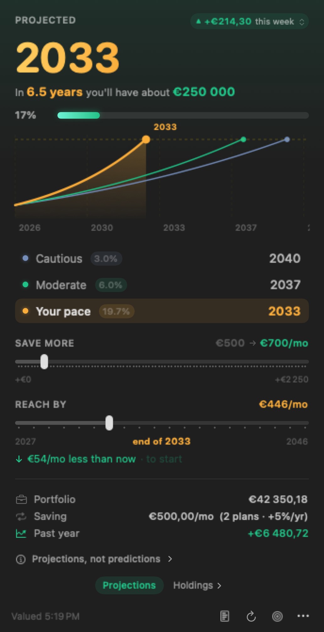 Zielzeit's save-more and reach-by sliders updating the goal year